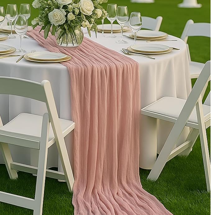 10FT Dusty Pink Cheesecloth Table Runner – 120 Inch Blush Gauze Table Decor by HQ-SITE