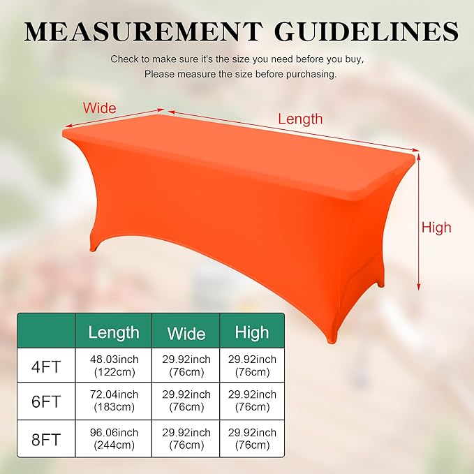 4FT Table Cloth for Rectangular Fitted Events Stretch Orange Table Covers Washable Spandex Tablecloth Protector for Party, Wedding, Cocktail, Banquet, Festival
