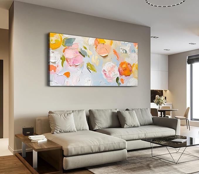 ADJUVANT Wall Art Impressionist Floral 40"L x 20"W, Colorful Flowers Canvas Painting Vibrant Blooms Artwork Soft Hues Prints Botanical Pictures Wall Decor for Living Room Bedroom Dining Room Home Office