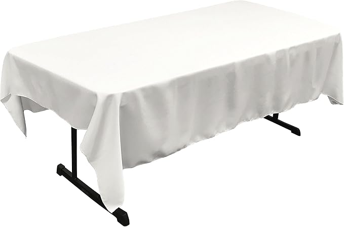LA Linen Polyester Poplin Washable Rectangular Tablecloth, Stain and Wrinkle Resistant Table Cover 60x84, Fabric Table Cloth for Dinning, Kitchen, Party, Holiday 60 by 84-Inch, White