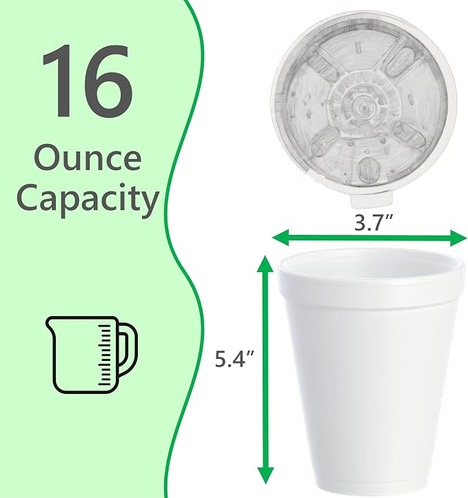 16 OZ Foam Cups With Lids for Hot & Cold Drinks, USA-Made 50-Pack.Ideal - Image 2