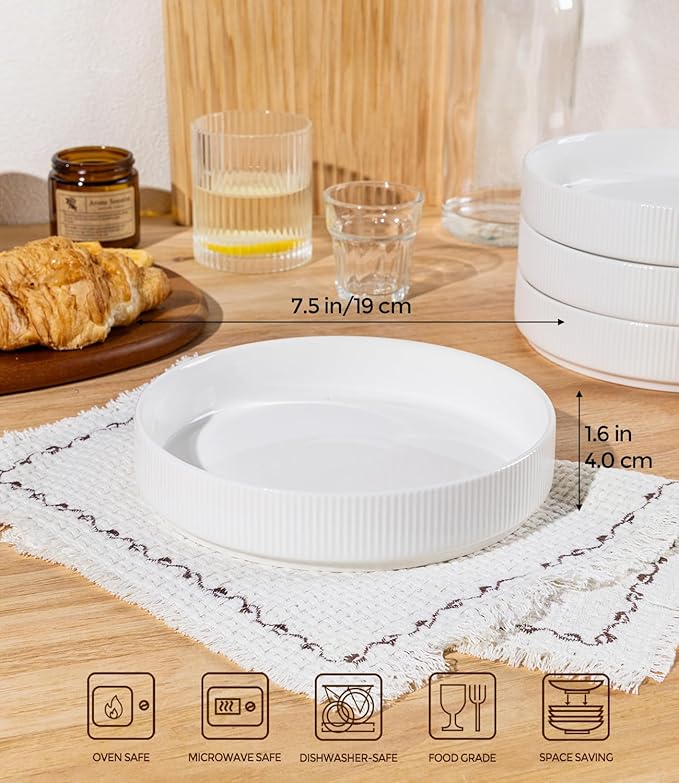theterra 7.5'' Ceramic Pasta Bowls, Salad Bowls Set of 4, Stoneware Serving Bowls for Fruits, Noodle, Dinner, House-warming Wedding Present, Bright White