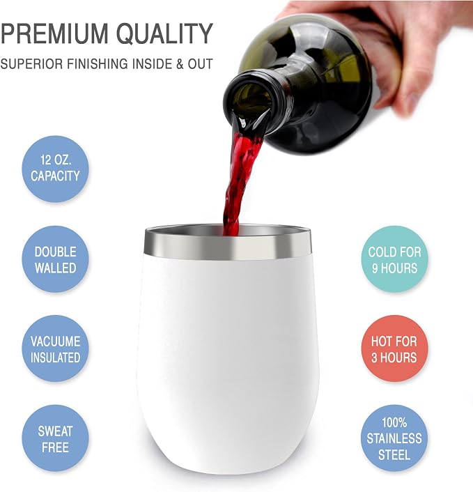 CHILLOUT LIFE 12 oz Stainless Steel Wine Tumblers 2 Pack & 1 Insulated Wine - Image 3