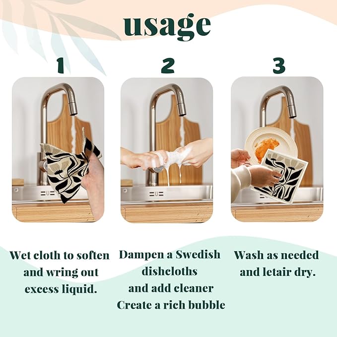 Swedish Dishcloths for Kitchen, Floral Boho Botanical Swedish DishCloths, Papaya Reusable Paper Towels Washable, 4 Pcs Dish Towels for Kitchen Party Home Housewarming Cleaning Cloths