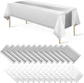 MASHAN 24Pack Disposable Plastic Tablecloths and Satin Table Runner Set White by MASHAN