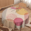 Mid Century Boho Round Tablecloth, Abstract Modern Sun Arch Curve Leaves Geometric Print Tablecloth for Home Party Dining Room Kitchen Decor 70Inch(178cm)