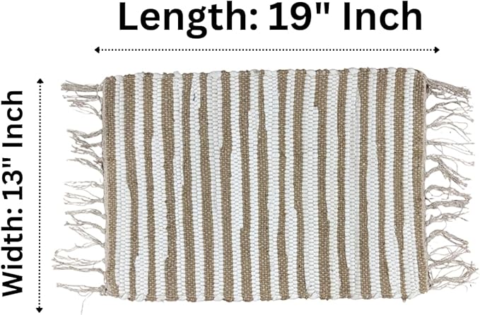 Perilla Home Placemat Set of 4 - Cotton Jute Blend Square Placemats - Farmhouse Rustic Woven Bohemian Machine Washable Table Mats with Tassels for Dining Table Decor (Brown & White)