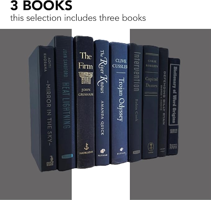 Real Books by Color® (Set of 3, Dark Blue) Decorative Bookshelf Home Decor Shelf Styling Photo Prop