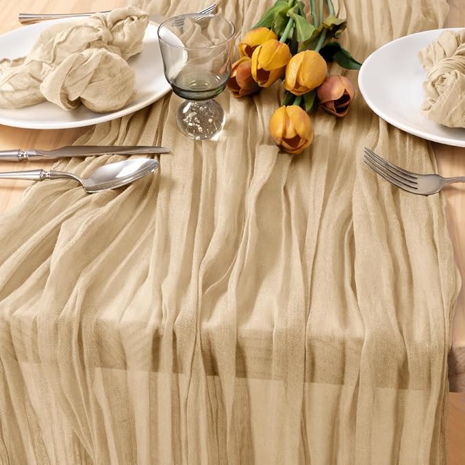 3 Pack Champagne Cheesecloth Table Runner 10ft Boho Sand Gauze Decor | - Image 3