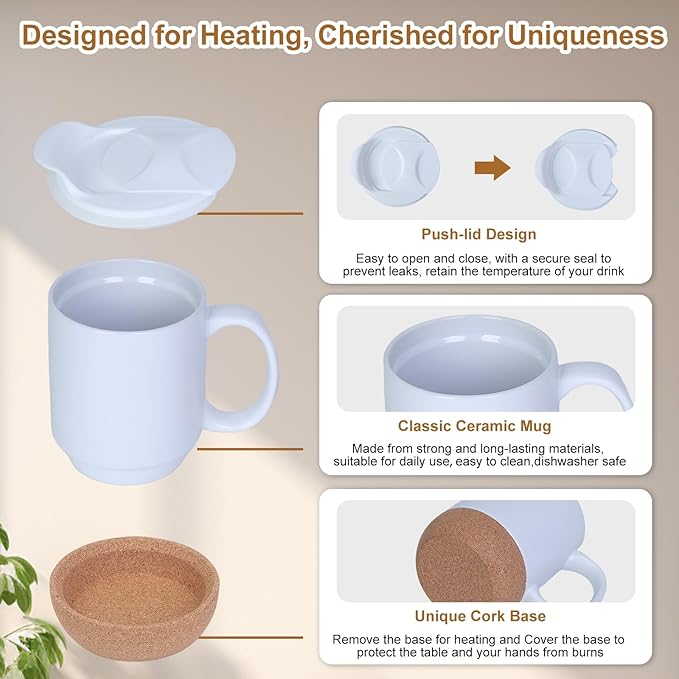 Coffee Mug Warmer & Mug Set for Desk, Electric Coffee Cup Warmer with Ceramic Mug, Smart Heated Coffee Mug with Auto Shut Off for Office/Home, Christmas/Birthday/Coffee Gifts for Men & Women,White