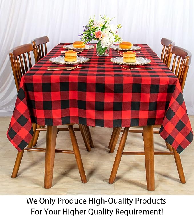 ShinyBeauty Checked Tablecloth Rectangle 54x80-Inch Red and Black Buffalo Plaid - Image 2