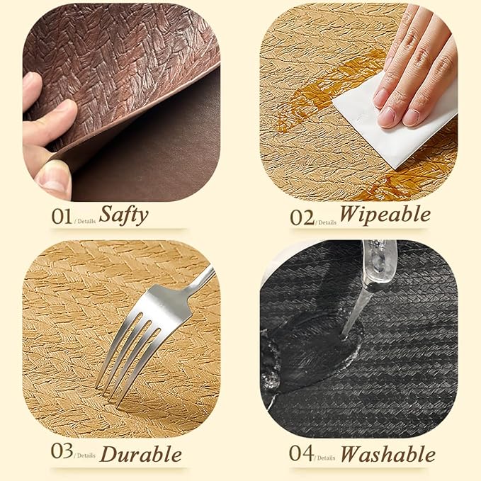 PIGCHCY Round 15" Water-Resistant Placemats Set of 6, Premium Faux Leather Placemats PVC Easy Clean Table Mats for Hotels Outdoor Dining, Wedding Decor (Cream)