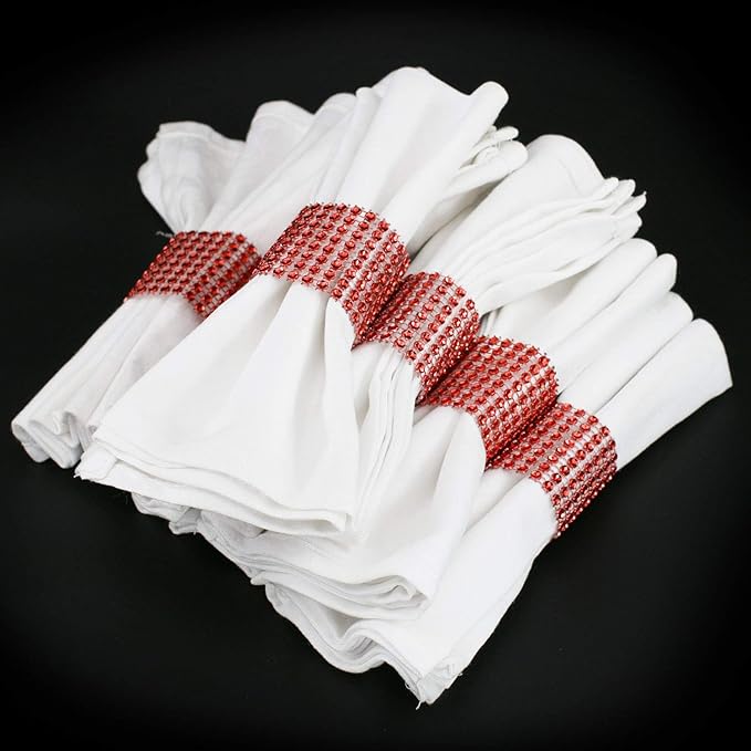 KPOSIYA Napkin Rings, Pack of 120 Rhinestone Napkin Rings Diamond Adornment for Place Settings, Wedding Receptions, Dinner or Holiday Parties, Family Gatherings (120, Red)