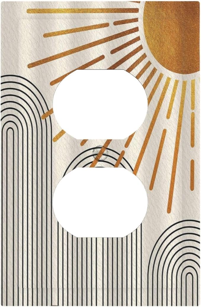 Outlet Covers Mid Century Boho Sun Beige Minimalist Abstract 1 Gang Duplex Light Switch Cover Plate Decorative Wall Plates Electrical Switchplate Receptacle for Bathroom Bedroom Decor（2 Pack）