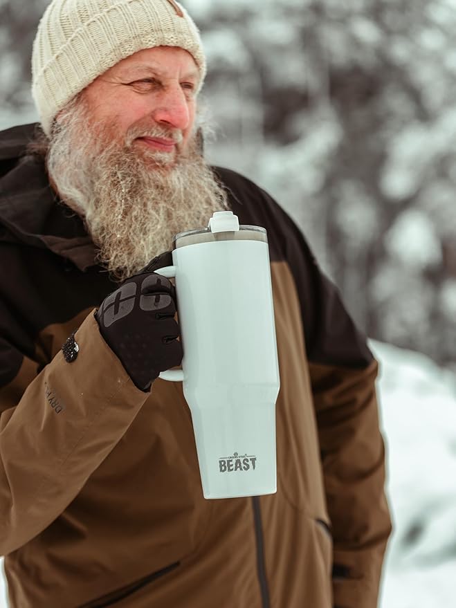 Beast 50 oz Tumbler with Handle Stainless Steel Vacuum Insulated Coffee Ice Cup Double Wall Travel Flask (Arctic White)