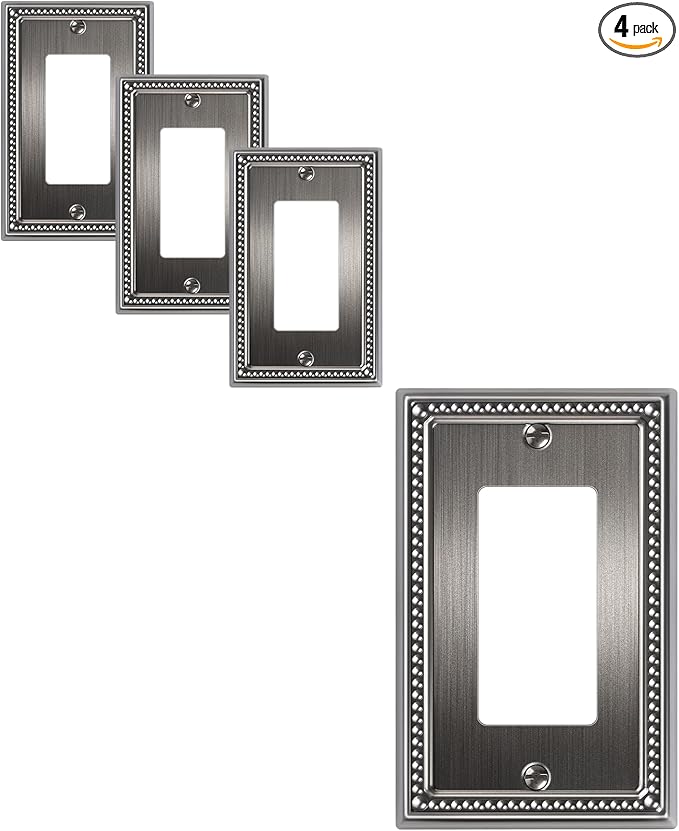 4-Pack Decorator Outlet Cover Plate, Pearls Decorative Switch Plates and Outlet Covers, Antique Silver Metal Wall Plates for Electrical Outlets