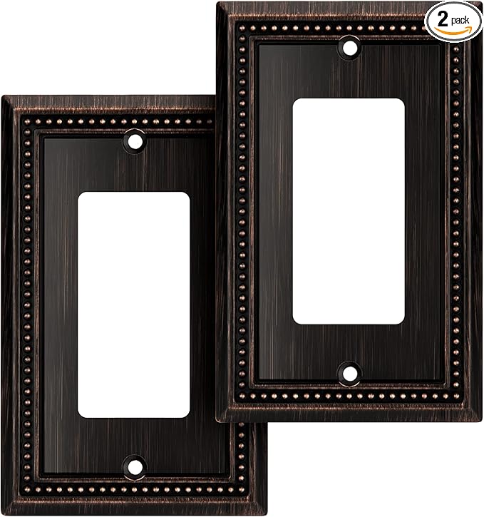 Henne Bery Sunken Pearls Heavy Duty Decorative Wall Plate Switch Plate Outlet Cover (Single Decorator, 2 Pack, Aged Bronze)