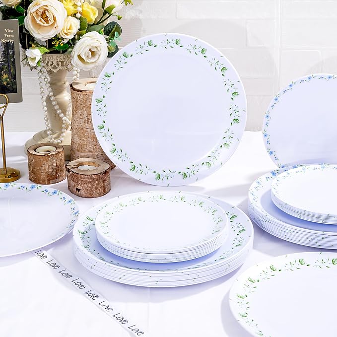 YOUBET 60PCS Blue and Green Floral Plastic Plates - Image 8