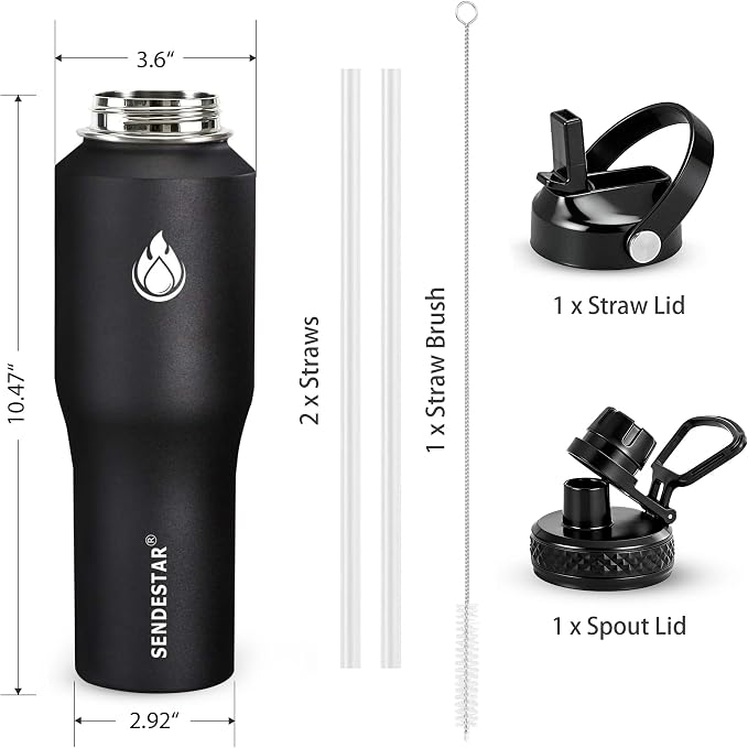 SENDESTAR Water Bottle 32oz, 2 Lids, Wide Mouth Stainless Steel Vacuum - Image 4