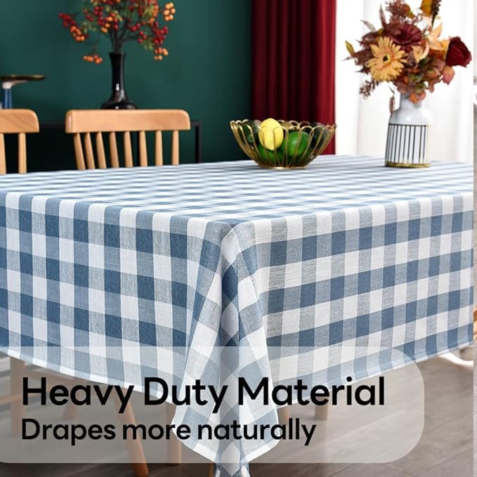Gingham Tablecloth Rectangle Table Cloth Heavy Duty Cotton Checkered Table Cover for Spring Picnic Kitchen Dining(C-Sky Blue, 52x98 inch)