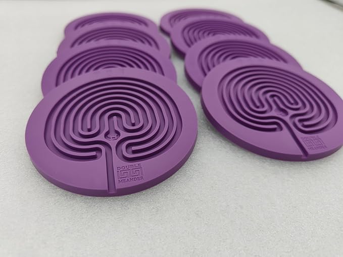 Classic Labyrinth Purple Silicone Coasters - Set of 8 Non-Slip, Heat-Resistant Drink Coasters for Coffee, Tea, and Glasses - Durable, Easy to Clean, Decorative Tabletop Protection