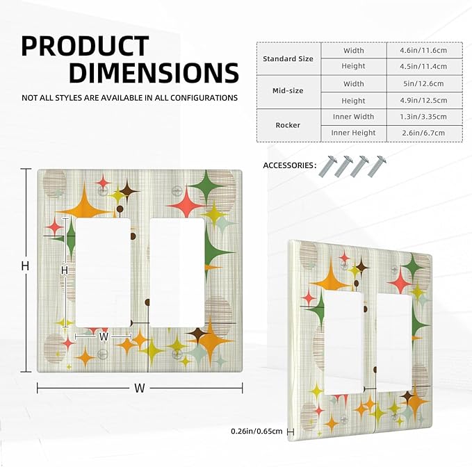 Outlet Covers Mid Century Modern Retro Stars 2 Gang Light Switch Cover Double Rocker Wall Plate Decorative GFCI Receptacle Electrical Switchplate for Bathroom Bedroom Decor（2 Pack）