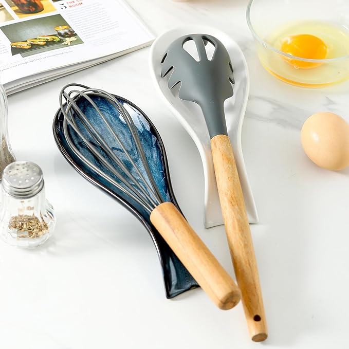 Ceramic Spoon Rest for Stove Top,Large 8.7 Inch Spoon Holder for Kitchen Counter,Porcelain Utensil Rest for Thankgiving and Christmas Gift,Dishwasher Safe and Heat-Resistant,Blue(1 PC)