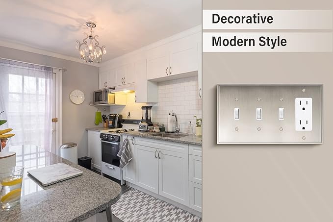 Henne Bery Soft Modern Decorative Wall Plate Switch Plate Outlet Cover (Triple Toggle/Single Decorator, Satin Nickel)