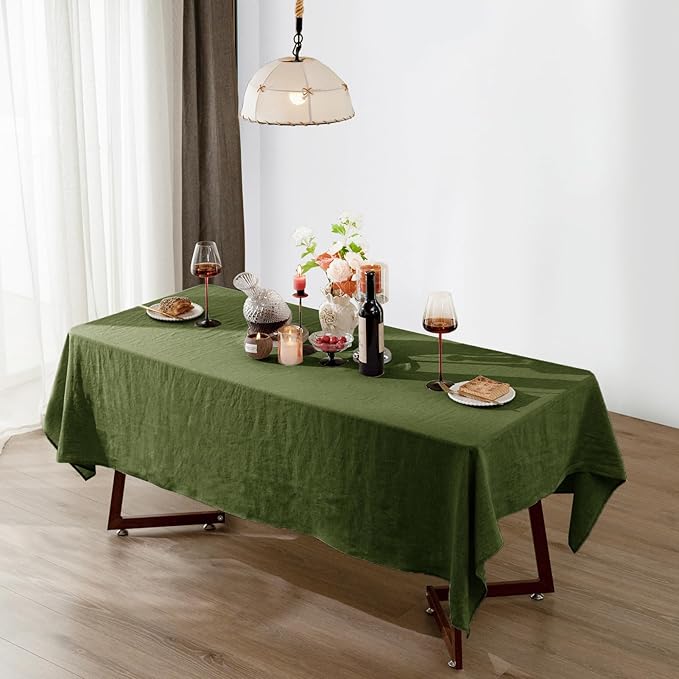 Talasily Linen Tablecloth 100% Pure Linen Table Cloth 60x120 Inches Rectangle Tablecloths Washable Cloths for Kitchen, Dining, Buffet Parties, Holidays, Picnic, Weddings and Restaurants-Green