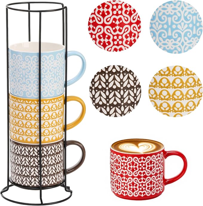 Hiceeden Set of 4 Stackable Coffee Mugs by Hiceeden