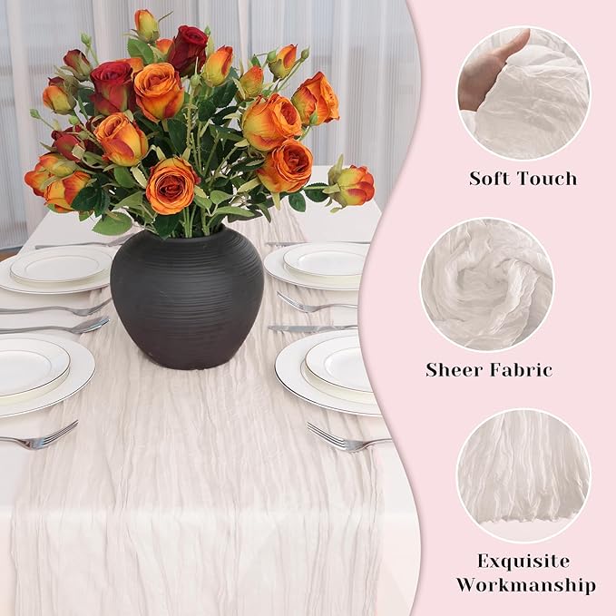Ivory White Table Runner, 10 Ft 120 in Cheesecloth Table Runner, Spring Rustic Table Runners for Wedding, Party, Bridal Shower, Boho Table Runners for Valentines Day and Easter