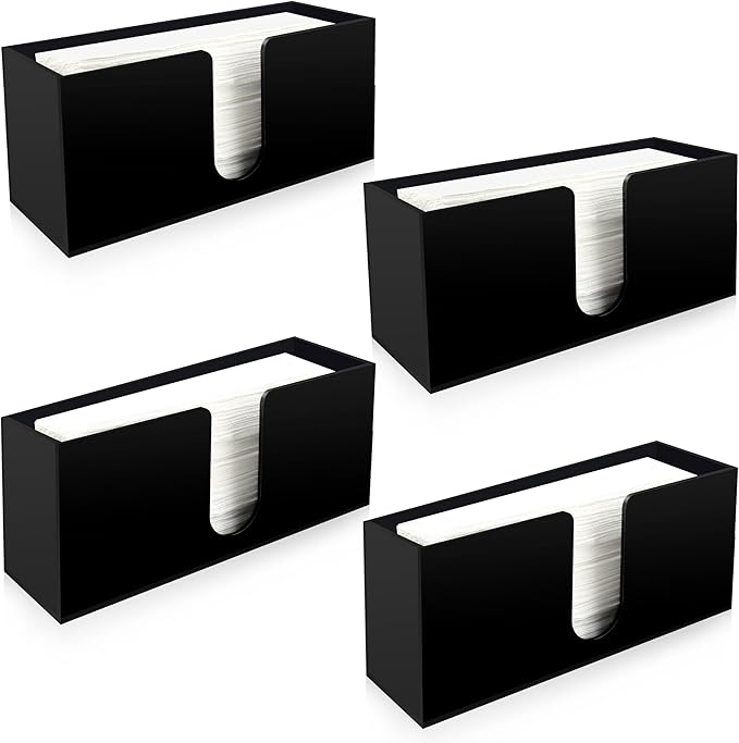 Paper Towel Holder for Countertop, Black Acrylic Napkin Dispenser – Fits Multifold, C-Fold & Z-Fold Trifold Towels, Durable 5mm Thick for Bathroom, Kitchen, Restaurant & Toilet(4pcs)