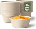 32 Ounce Large Paper Bowls Disposable Soup Bowl Disposable Heavy Duty Compostable Bowls, Eco-friendly Sugarcane and Bamboo Bagasse Biodegradable Bowl for Soup, Salad, Dessert, Ice Cream [100 Pack]