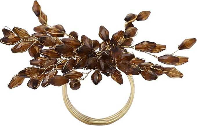 Napkin Rings Set of 12 for Dining Table Decoration Parties Everyday Metal Napkin Holder Leaf Coffee (Pack of 12)
