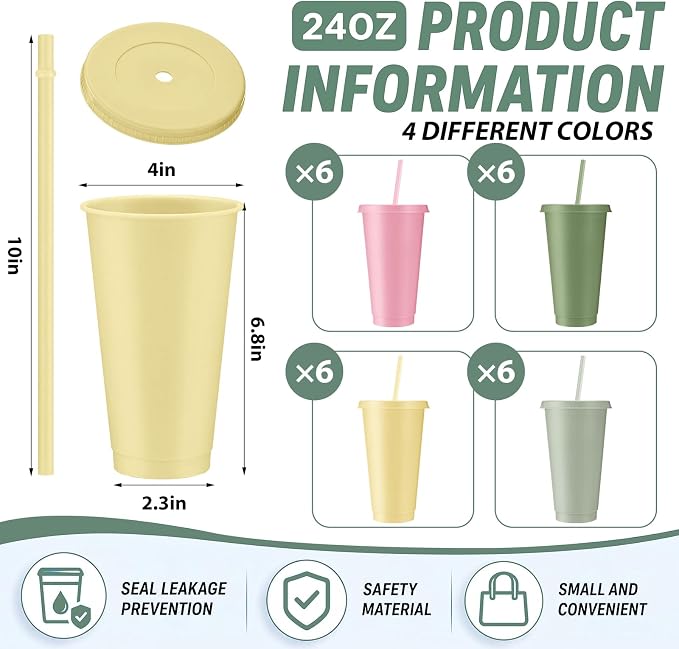 Skylety 24 Pcs Pink and Green Plastic Cups - Image 2
