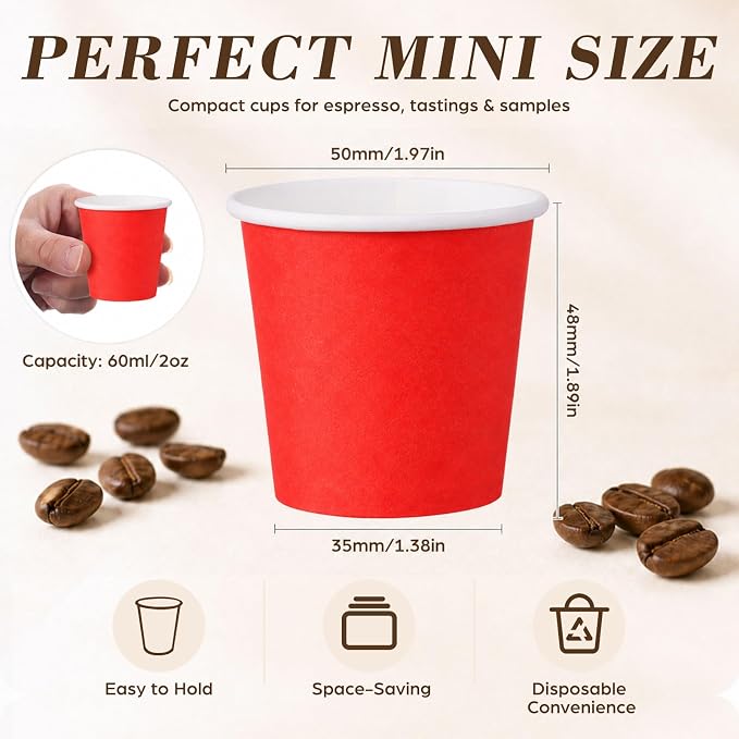 100 Pcs Mini Coffee Cups Brown Culture Cup 2oz Disposable Bathroom Cups Paper - Image 3