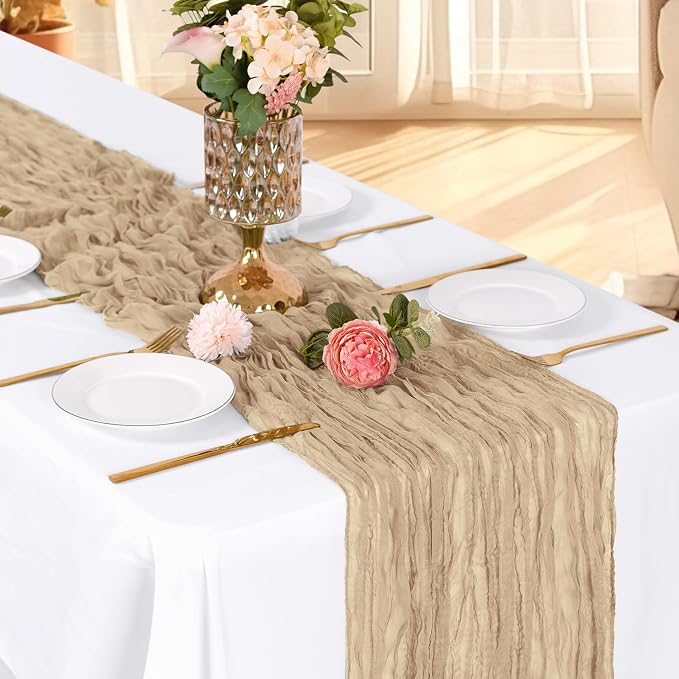 6 Pack Beige Cheesecloth Table Runner, 17 x 108 Inch, Gauze Cheese Cloth Table - Image 3