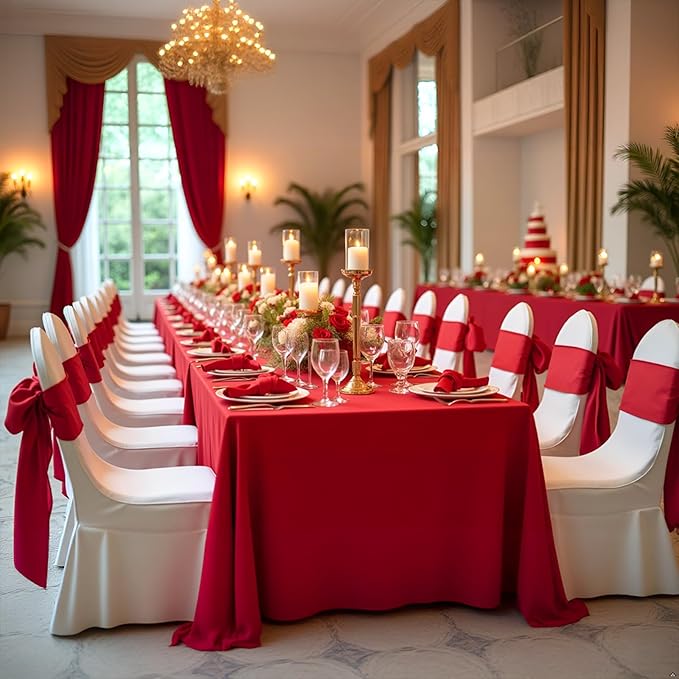 8 Pack Red Tablecloth 60 x 126 Inch Rectangular Valentine’s Day Table Cloth for 8 Foot Rectangle Tables, Wrinkle Resistant Washable Polyester Fabric Table Covers for Party Banquet Buffet and Camping