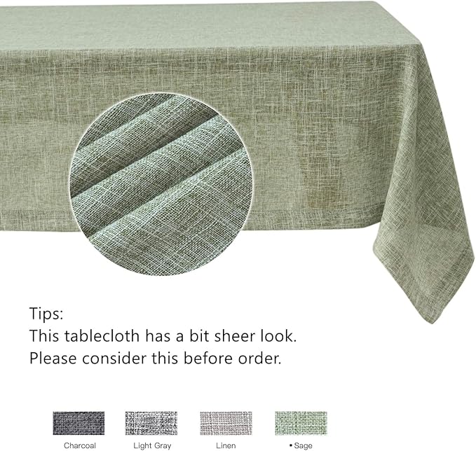 maxmill Flaxy Faux Linen Table Cloth with 2-Tone Slubby Texture Wrinkle Free Anti-Shrink Soft Tablecloth Decorative for Kitchen Dining Tabletop Outdoor and Indoor Use Rectangle 60 x 104 Inch Sage