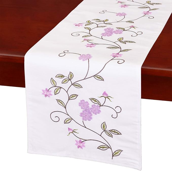 Double Thickness Rustic Embroidered Floral Table Runners by Simhomsen