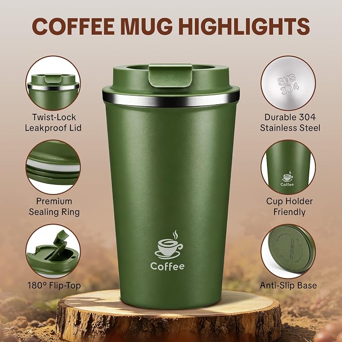 17oz Travel Coffee Mug, Leakproof Vacuum Coffee Cup Insulated Tumbler | 304 - Image 4