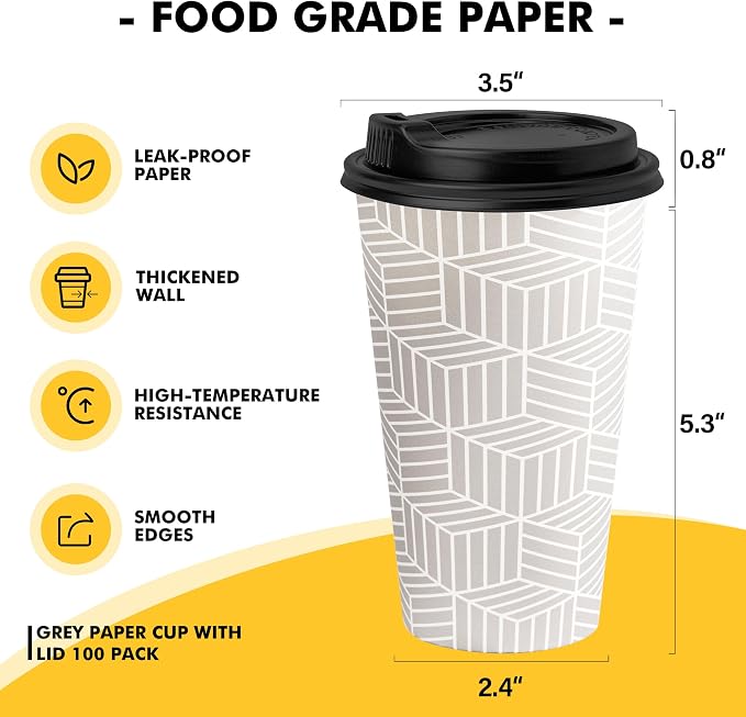 RACETOP Coffee Cups with Lids 16 oz, 100 Pack Disposable To Go Cups, To-go - Image 2