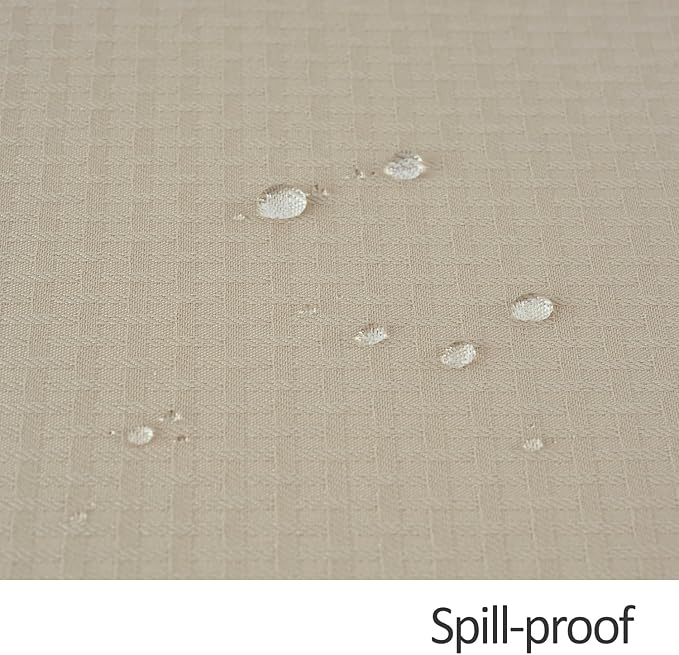 maxmill Round Weaved Texture Design Tablecloth Spill-Proof Wrinkle Free Soft Washable Table Cloth for Circular Table Cover, for Dining Room Buffet Banquet Parties Holiday Dinner, 70 Inch Natural