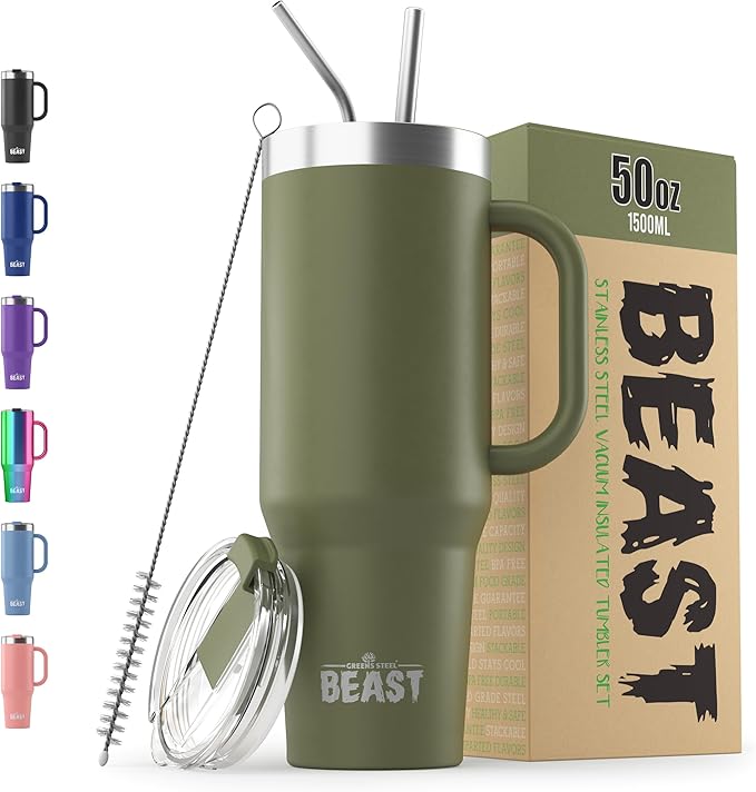 Beast 50 oz Tumbler with Handle Stainless Steel Vacuum Insulated Coffee Ice Cup by GreensSteel