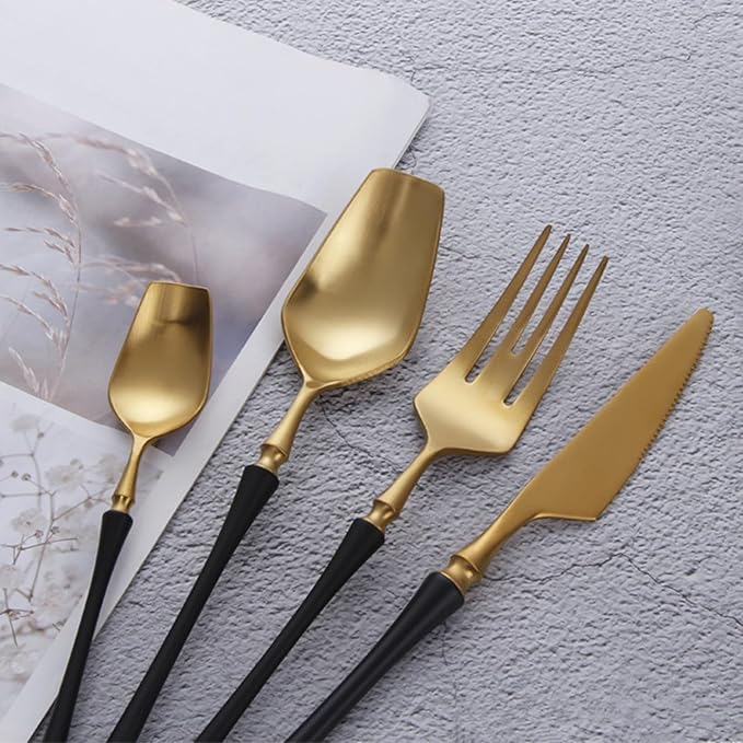 Blue Gold 16 Piece Matte Silverware Set Durable 18/8 Stainless Steel Flatware Cutlery Set for 4 Utensil Sets Home Kitchen Hotel Restaurant Dishwasher Safe Luxury-Tableware