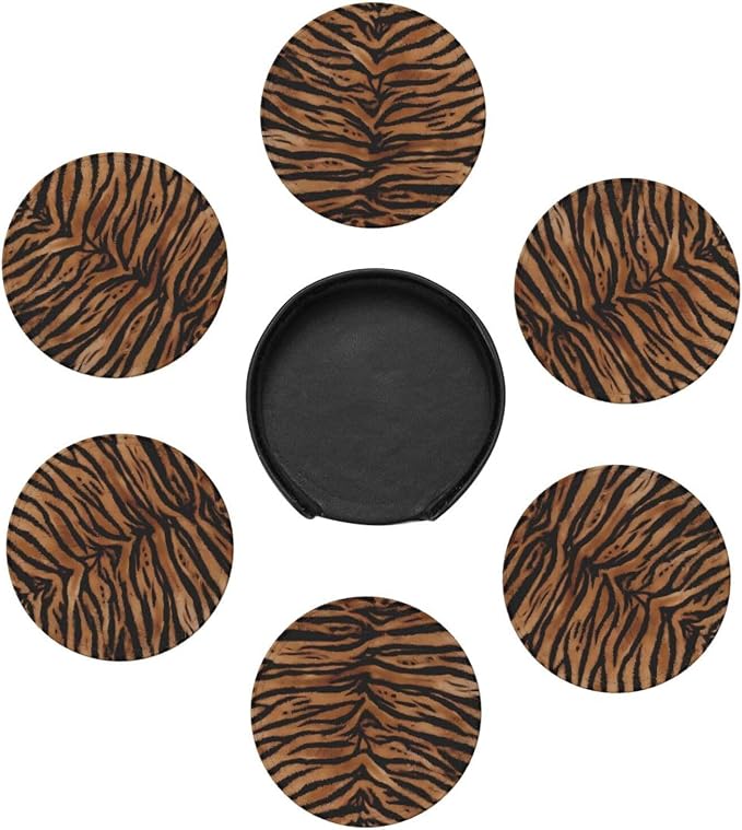 Tiger Skin Wild Africa Animals Premium Leather Coasters - Image 2