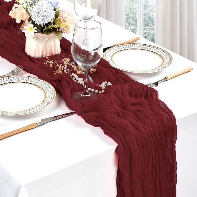 12 Pack Burgundy Cheesecloth Table Runner 17 x 108 Inch | Boho Gauze Cheese - Image 3