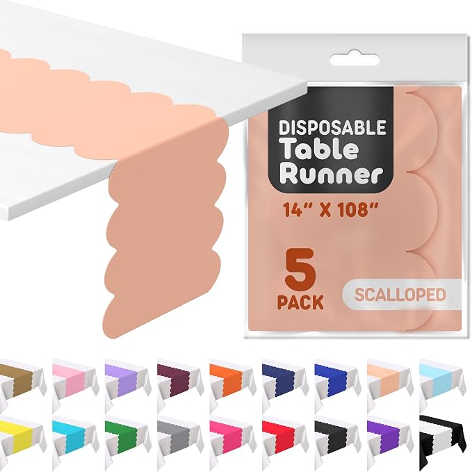 Peach Scallop Table Runner, Disposable Plastic, 5 Pack - Image 7