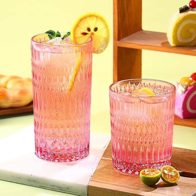 Loivttvv Glassware Drinking Glasses Set of 8, 14 oz Highball Glasses & 10 oz - Image 8