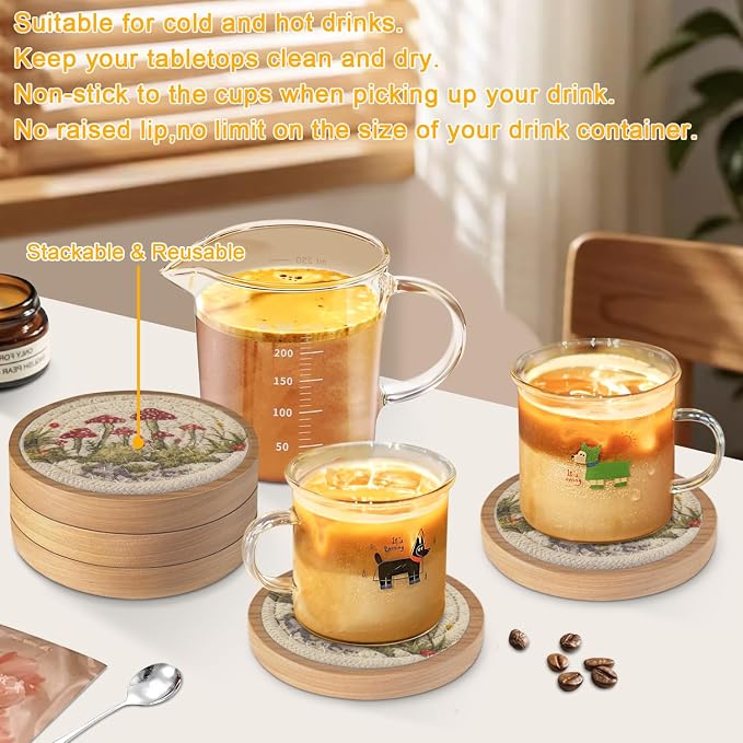 Wood Coasters for Drinks, Eykao Absorbent Coaster Sets of 5, Woven Drink - Image 4